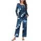 thumbnail image 4 of Puntoco Conjunto de pijama con pantalones largos y cuello en V con estampado navideño para mujer, 4 of 5