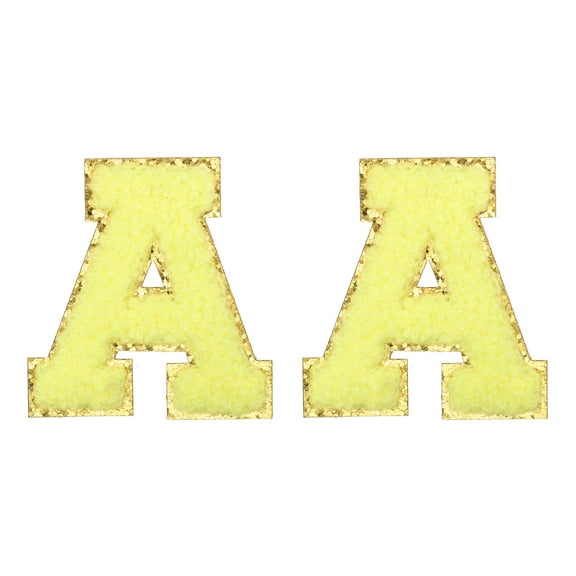 Uxcell Chenille Letter Patches 2.2" Self Adhesive Letter A Stick on Embroidered Patch for Clothing Repair (Yellow, Pack of 2)