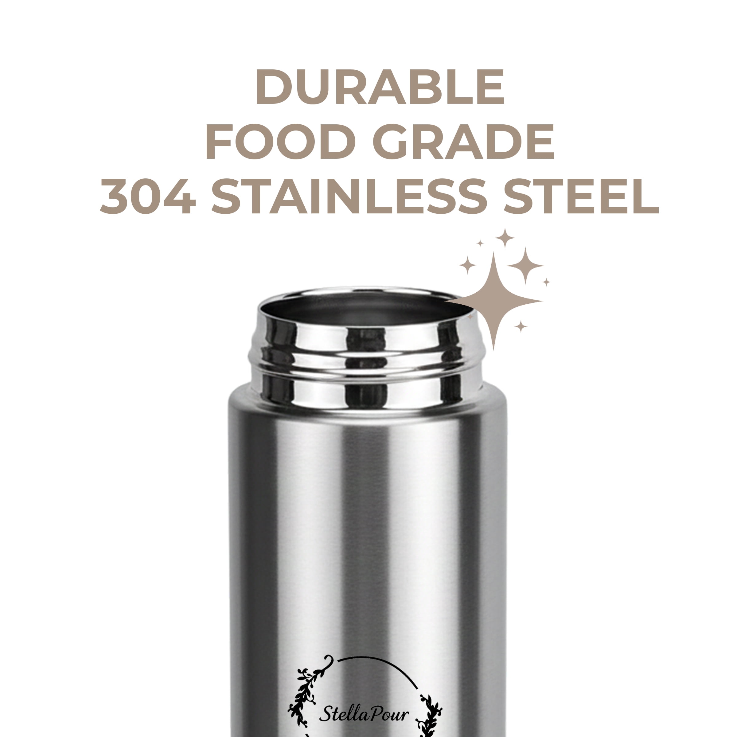 Stella Pour Stainless Steel Vacuum Insulated Water Bottle with Cup – 500ml/16.9oz Thermo Flask, Hot & Cold Coffee Thermos, Leakproof BPA-Free Travel Flask – BROWN