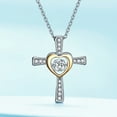 thumbnail image 2 of APIPEE 925 Sterling Silver Heart-Shaped Cross Necklace for Women, Heartbeat Clavicle Chain, Sweater Chain, 2 of 5