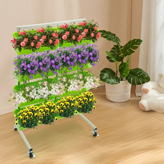 Garden Shelf Flower Pot Display Rack 4 Tiers Light Green Plant Stand with Wheels