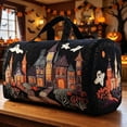 thumbnail image 4 of Women's Quilted Weekender Duffel Bag – Foldable Lightweight Travel Tote for Overnight Gym | Haunted House Pumpkin Bat Spider Web Halloween Patchwork Duffle Handbag, 4 of 5