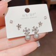 thumbnail image 1 of Pendientes cortos con microincrustaciones de circonitas y aguja de plata S925, pendientes de pelo corto, pendientes elegantes japoneses y coreanos de tres piezas, sencillos y combinables para mujer, 1 of 6