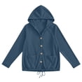 thumbnail image 5 of WIZUTIZ Women's Solid Color Corduroy Button Down Hoodie Drawstring Jacket Long Sleeve Loose Fit Casual Fall Winter Coat with Pockets, 5 of 9