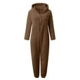 thumbnail image 5 of ZHOGXU Family Matching Fuzzy Hooded Pajamas Long Sleeve Solid Color Zipper Thickened Warm Photoshoot Holiday Jumpsuits Romper Child-Coffee 5-6 Years, 5 of 5