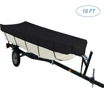 Waterproof Boat Cover, 16FT Trailerable Boat Cover 210D Heavy Duty Bass Boat Covers, All-Weather Mooring Cover Outdoor Protection Fits V-Hull, Tri-Hull, Runabout, Black