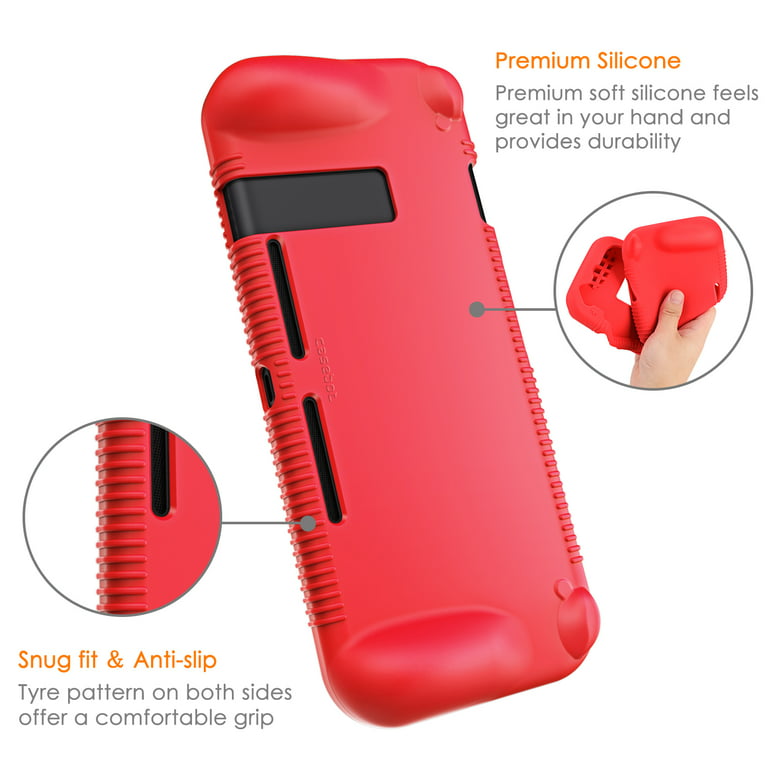 Silicone Case for Nintendo Switch - Fintie Soft Anti-Slip Shock Proof Protective Cover with Ergonomic Grip Design, Red