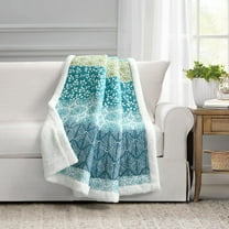 Lush Decor Bohemian Stripe Sherpa Reverse Throw, 60" x 50", Blue/Green, Single