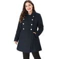 thumbnail image 1 of GRACE & GRANDEUR Women's Plus Size Turn Down Collar Double Breasted Long Overcoat, 1 of 7