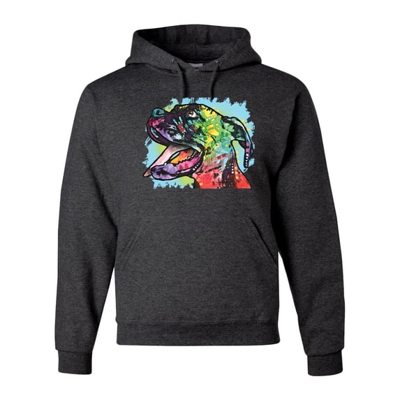 Cute Rainbow Neon Doberman Dog Lover Unisex Graphic Hoodie Sweatshirt, Heather Black, Medium