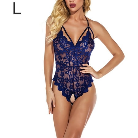 

ELENXS Women Lace Bodysuit Ladies Sexy Strap V Sleepwear Neck Lingerie