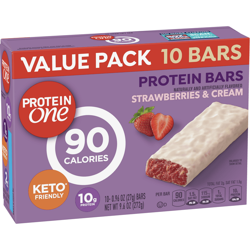 Protein One, Strawberries & Cream Protein Bars, Keto Friendly, 10 ct