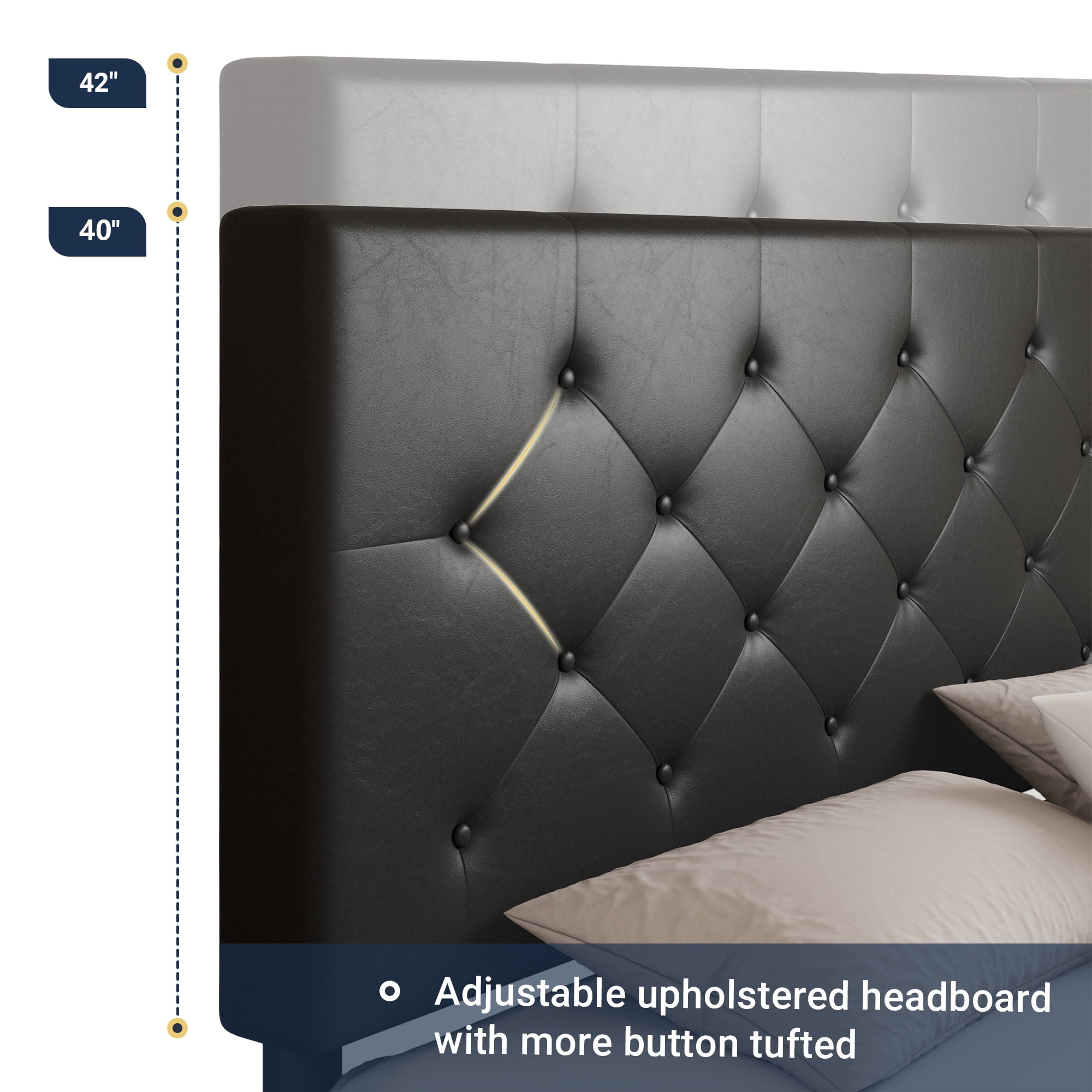 Sifurni Full Size Upholstered Platform Bed Frame with 4 Drawers and Diamond Stitched Button Tufted Headboard, Black