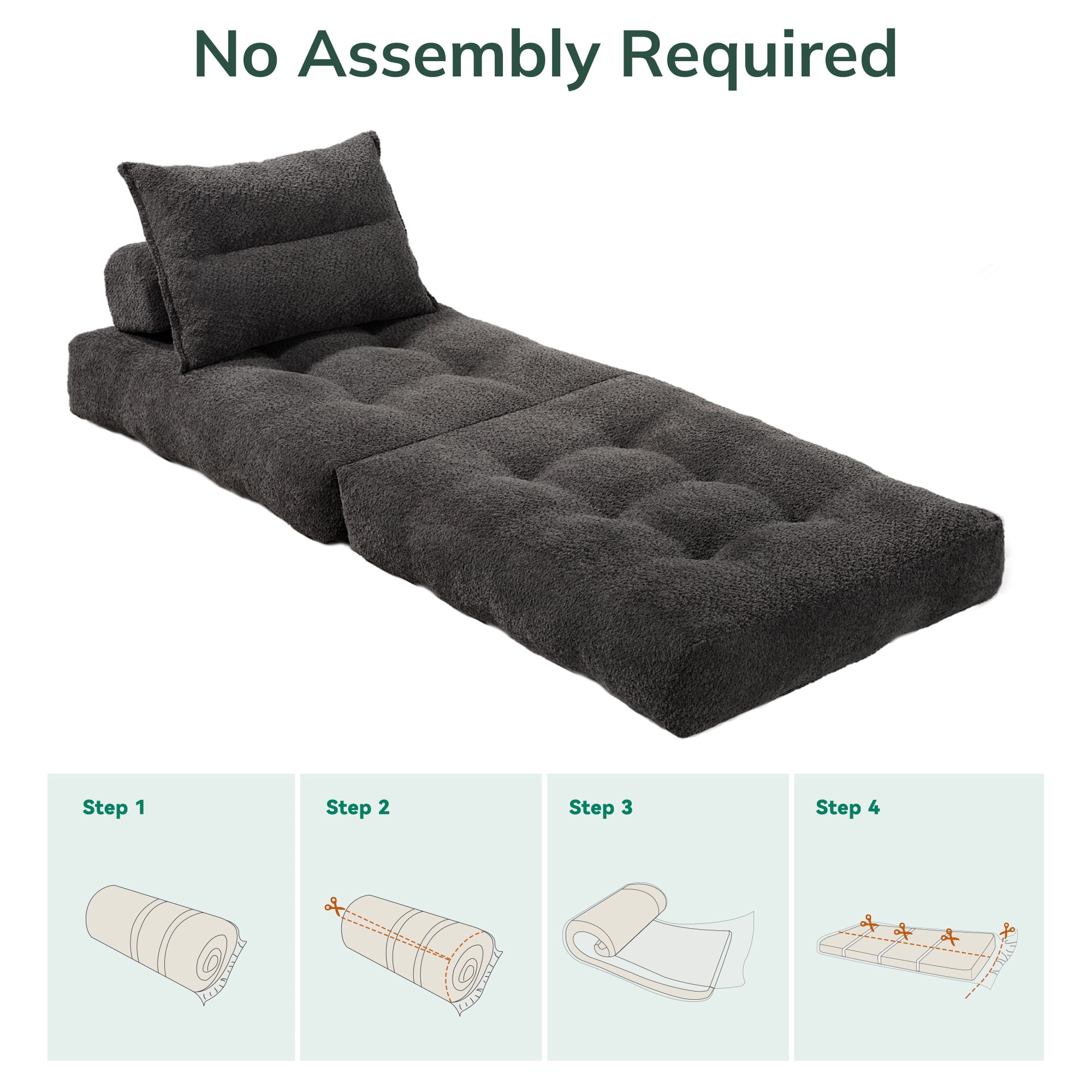 BEHOST 86" 2 Pack Large Futon Sofa Bed for Adults, 3-in-1 Convertible Folding  Chair Bed Sleeper Chair, Dark Gray & Beige