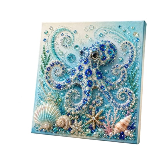 11. Inch Ocean Theme 3D Pearl Art DIY Craft Kit, Coastal Rhinestone Bead Painting, Octopus Wave Design for Home Wall Decor & Holiday Gift