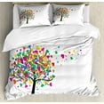 thumbnail image 1 of Love Duvet Cover Set Queen Size, Abstract Theme of Romance with Hearts Leaves Tree Pattern on Plain Backdrop, Decorative 3 Piece Bedding Set with 2 Pillow Shams, White and Multicolor, by Ambesonne, 1 of 3