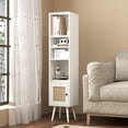 thumbnail image 2 of LEHOME Slim Tall Rattan Storage Cabinet, Boho Accent Bookshelf with Rattan Door, 12-Position Adjustable Shelf & Solid Wood Legs, Modern Display Rack Cupboard for Living Room, Study, Kitchen (White), 2 of 9