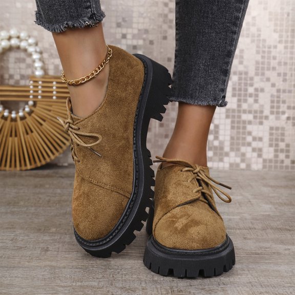 Willtoo Loafers for Women Round Toe Lace‑Up Platform Oxford Shoes, Chunky Lug Sole Casual Dress Shoes, Non‑Slip Thick Sole Fashion Footwear Low-Top Thick Sole Shopping Dating Daily Walking Shoes