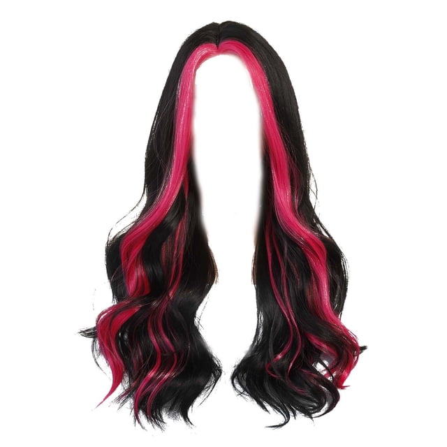 Fibra de alta temperatura, larga, rizada, de aspecto realista y resistente al calor, con gorro de malla. Destacado rojo rosa