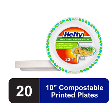 Hefty Compostable Printed Paper Plates, 10 in, 20 Count