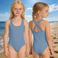 thumbnail image 2 of Girls One Piece Swimsuit - Backcross Style Classic Solid Color Bathing Suit for Kids Youth Comfortable Stretchy Swimwear for Pool Beach Summer Age 2-14(Grey/XL), 2 of 6