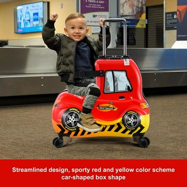Kalkiam Kids Luggage, Kids Ride-on Luggage with Spinner Wheels Suitcase, Kids Ride-On Luggage with Wheels Suitcase Fits to Toddler Aged 3-12 Years old （Red Car Checked-Large 24-Inch