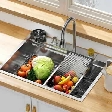 Yesurprise 30 Inch Kitchen Sink Waterfall Kitchen Sink Set 304 Stainless Steel Single Bowl Family and Bar Sinks with Full set Accessories