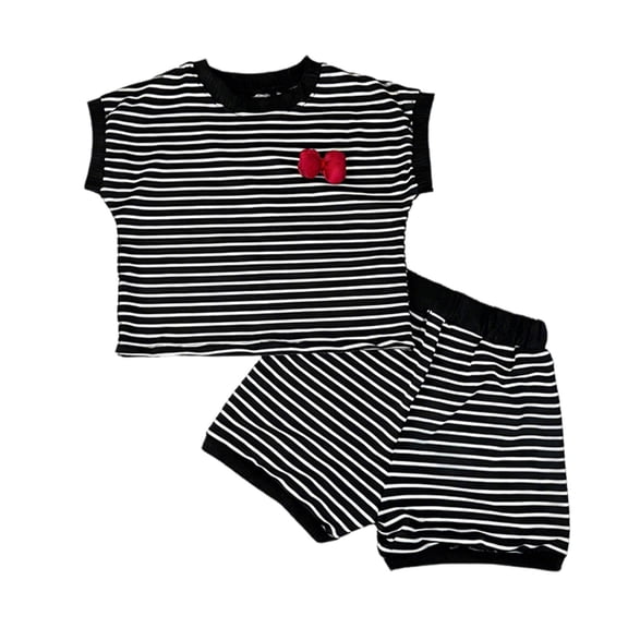 HAYIMI Outfit Sets 3D Bow Striped Outfit Two Piece Toddler Little Girl Baby Summer Casual O-Neck Short Sleeve T-Shirts Shorts Easy to Mix Match