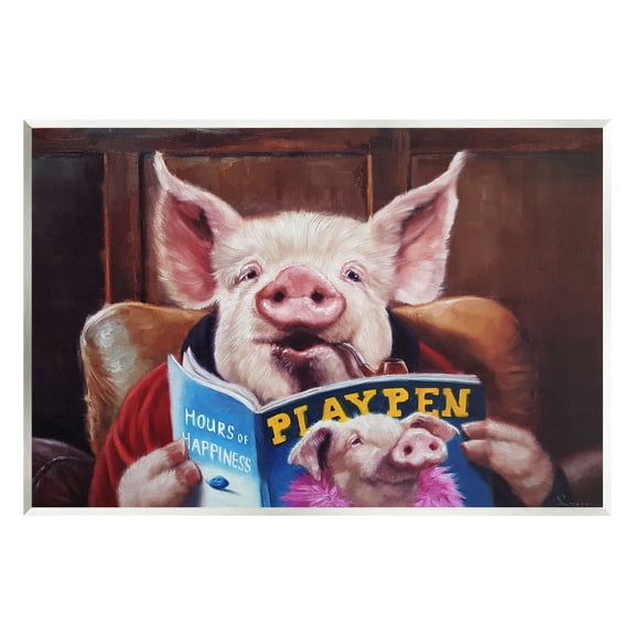 Stupell Funny Pig Magazine Man Cave Animals & Insects Painting Wall Plaque Unframed Art Print Wall Art