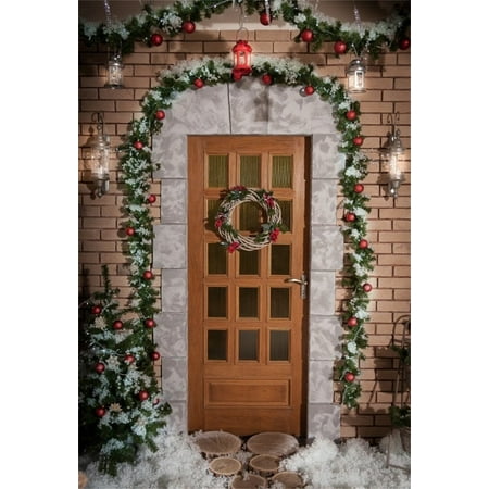 Hellodecor Polyester 5x7ft Christmas Wreath Hanging On Front