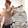 thumbnail image 4 of Pantalones cortos cargo para hombre, cintura elástica, corte relajado, pantalones cortos de trabajo informales de algodón para verano, 4 of 5