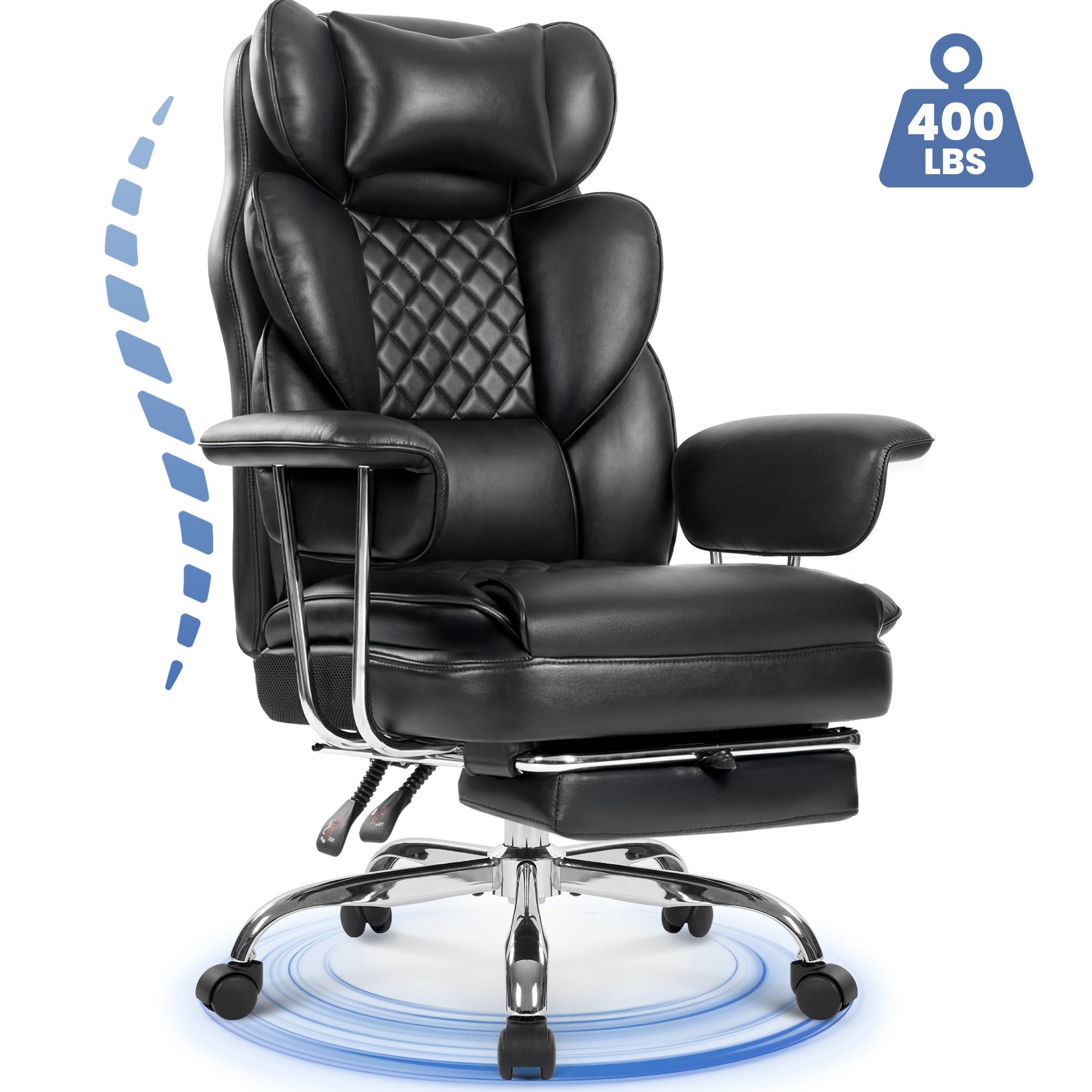 CELTOSS Executive Office Chair 400LBS, High Back Computer Chair with Arms and Footrest, Ergonomic Desk Chair with Lumbar Support, 90–135° Reclining Office Chairs for Home Work, Black