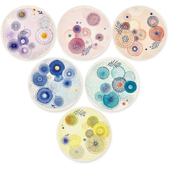 Set of 6 Coasters for Drinks Absorbing Round Ceramic Stone Coaster with Cork Base Tabletop Protection Mat for Mugs and Cups,Office,Kitchen (Color Droplets)