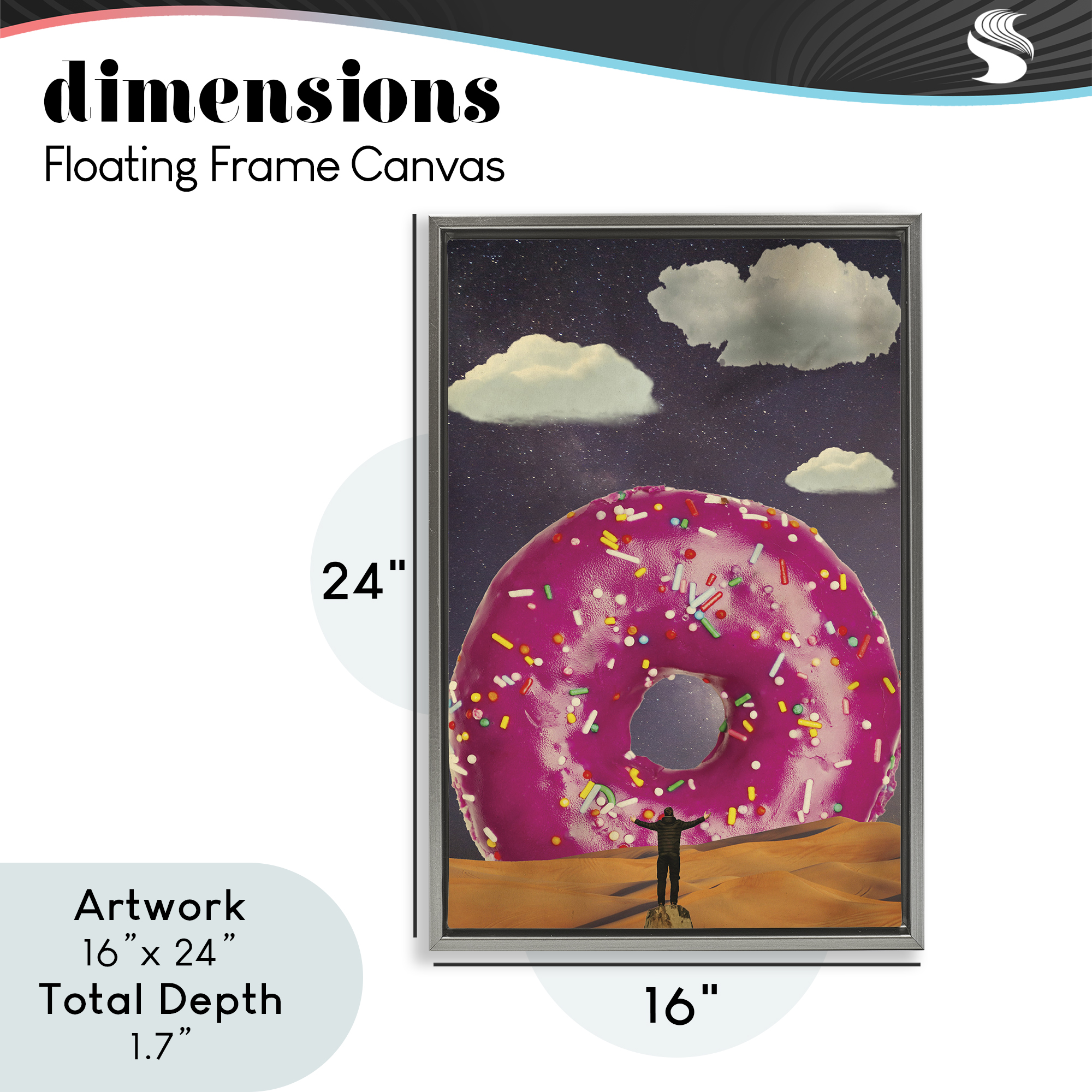 Happy Days Giant Donut Gray Framed Floater Canvas Wall Art, design by Elo Marc