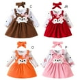 thumbnail image 6 of URMAGIC 3pcs Baby Girl Romper Set Long Sleeve Jumpsuit with Cartoon Suspender Skirt Headband Infant Girls Fall Outfit Set, 6 of 6