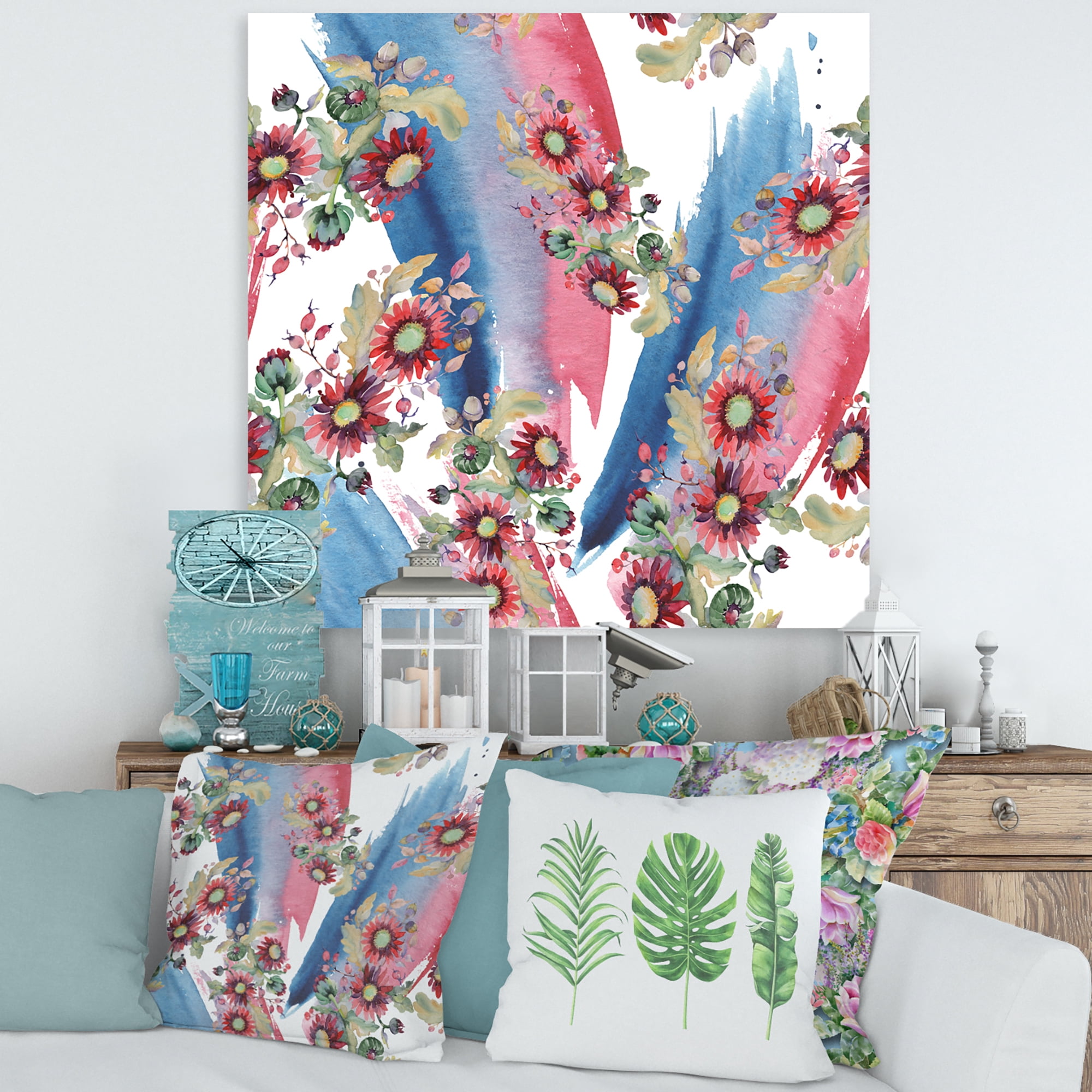 Designart ' Acorn Bouquet and Red Aster ' Modern Canvas Wall Art Print