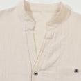 thumbnail image 5 of Men Henley Shirt Solid Color Cotton Linen Short Sleeve T-Shirts Band Collar Beach Vacation Pullover, 5 of 7