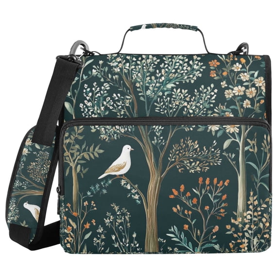 FORMRS Zipper Binder with Shoulder Strap 2-inch Ring 500 Sheet Capacity File Bag, Floral Forest Scene