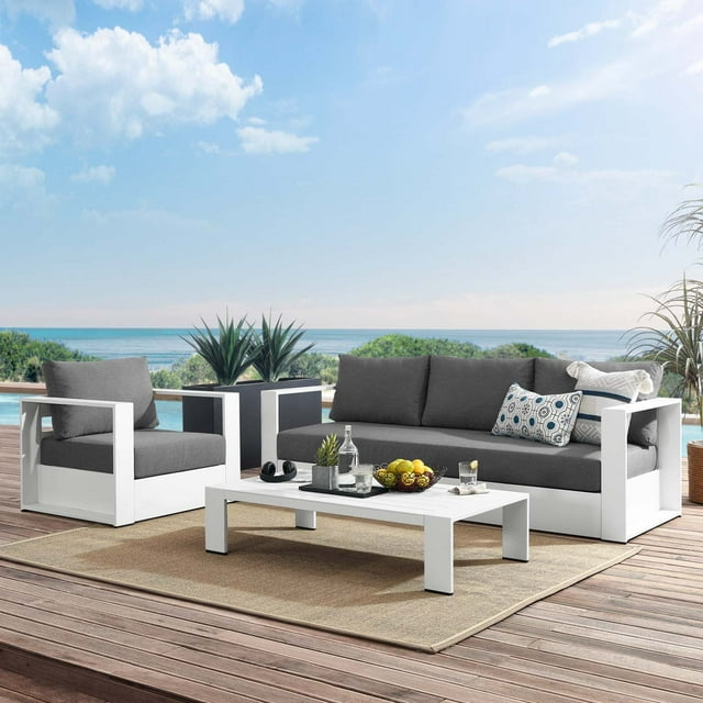 Modway Tahoe Ensemble de Patio Extérieur en Aluminium Thermolaqué de 3 Pcs, Blanc Charbon