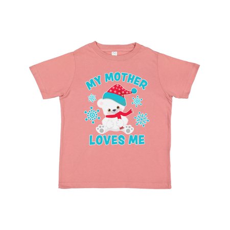 

Inktastic Polar Bear My Mother Loves Me in Santa Hat with Snowflakes Gift Toddler Boy or Toddler Girl T-Shirt