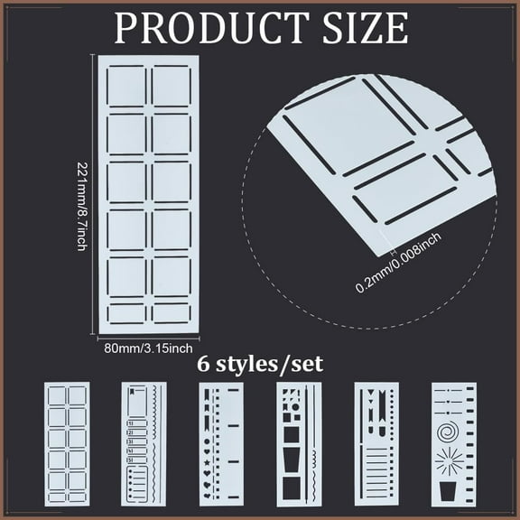 6 Styles Planner Stencil Templates 8.6x3.1Inch Journal Painting Stencil Plastic Reusable Drawing Templates for Scrapbook Fabric Tiles Floor Furniture Wall Art Decor