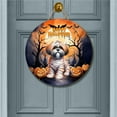 thumbnail image 2 of Mummy Shih Tzu Happy Halloween with Pumpkins Bats Spooky Fun Round Wood Sign Lion Dog Lover Gifts Hanging Wall Home Decor - 00019, 2 of 5