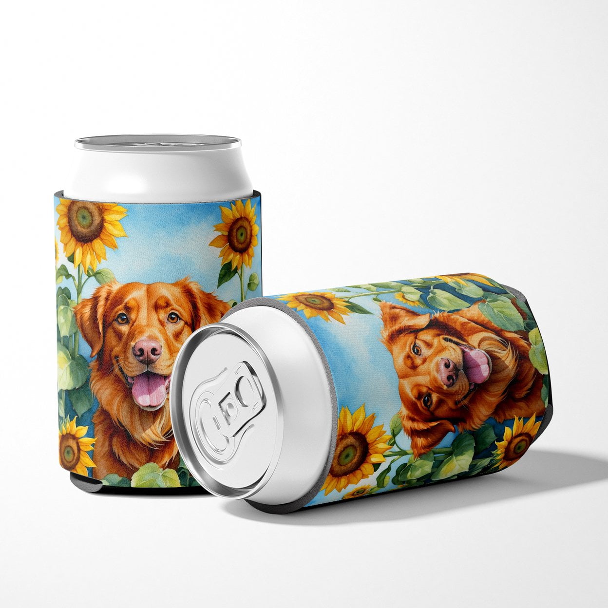 Nova Scotia Duck Toller in Sunflowers Can or Bottle Hugger 3 in x 5 in