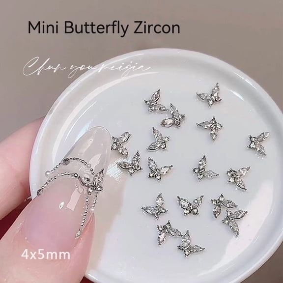 10Pcs 4*5mm Mini Micro Nail Zircon Nail Charms Butterfly Shinny Rhinestones for 3D Acrylic Nail Art Decoration