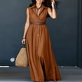 thumbnail image 5 of Women Sleeveless Collared Shirt Maxi Dress, Button Front Waist Belted Wrap Long Dress, Solid Color Slim Fit Casual Commuter Sundress Brown XXL(XXL), 5 of 8