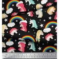 thumbnail image 2 of Soimoi Black Cotton Duck Fabric Rainbow & Unicorn Face Print Fabric by Yard 42 Inch Wide, 2 of 3