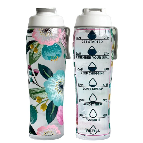 50 Botellas De Agua Reutilizables Fuertes Con Marcadores De Tiempo, Botella A Prueba De Fugas Sin Bpa De 30 Oz Con Tapa Y Asa Fácil De Transportar, Fabricada En Estados Unidos (Flores Bonitas)