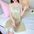 thumbnail image 3 of Lady Pajamas Solid Color Smooth Lace Patchwork Night Dress for Wedding Night, 3 of 7