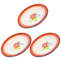 Topbathy 3Pcs Vintage Style Enamel Fruit Plates with Festive Red Pattern Suitable for Picnics and Restaurants