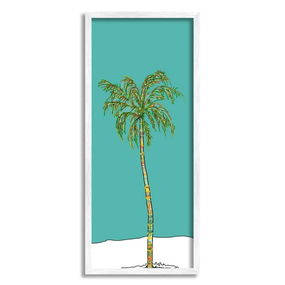 Stupell Industries Modern Turquoise Palm Tree Botanical & Floral Painting White Framed Art Print Wall Art, 10 x 24